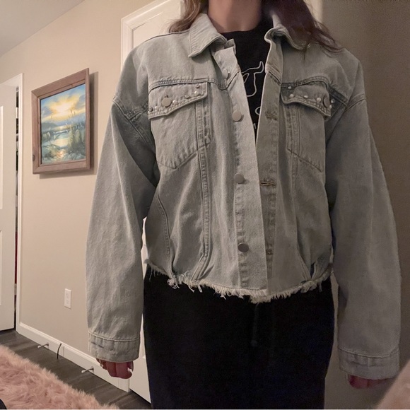 Denim Jacket with pearls and gems from boutique shop - Picture 4 of 6